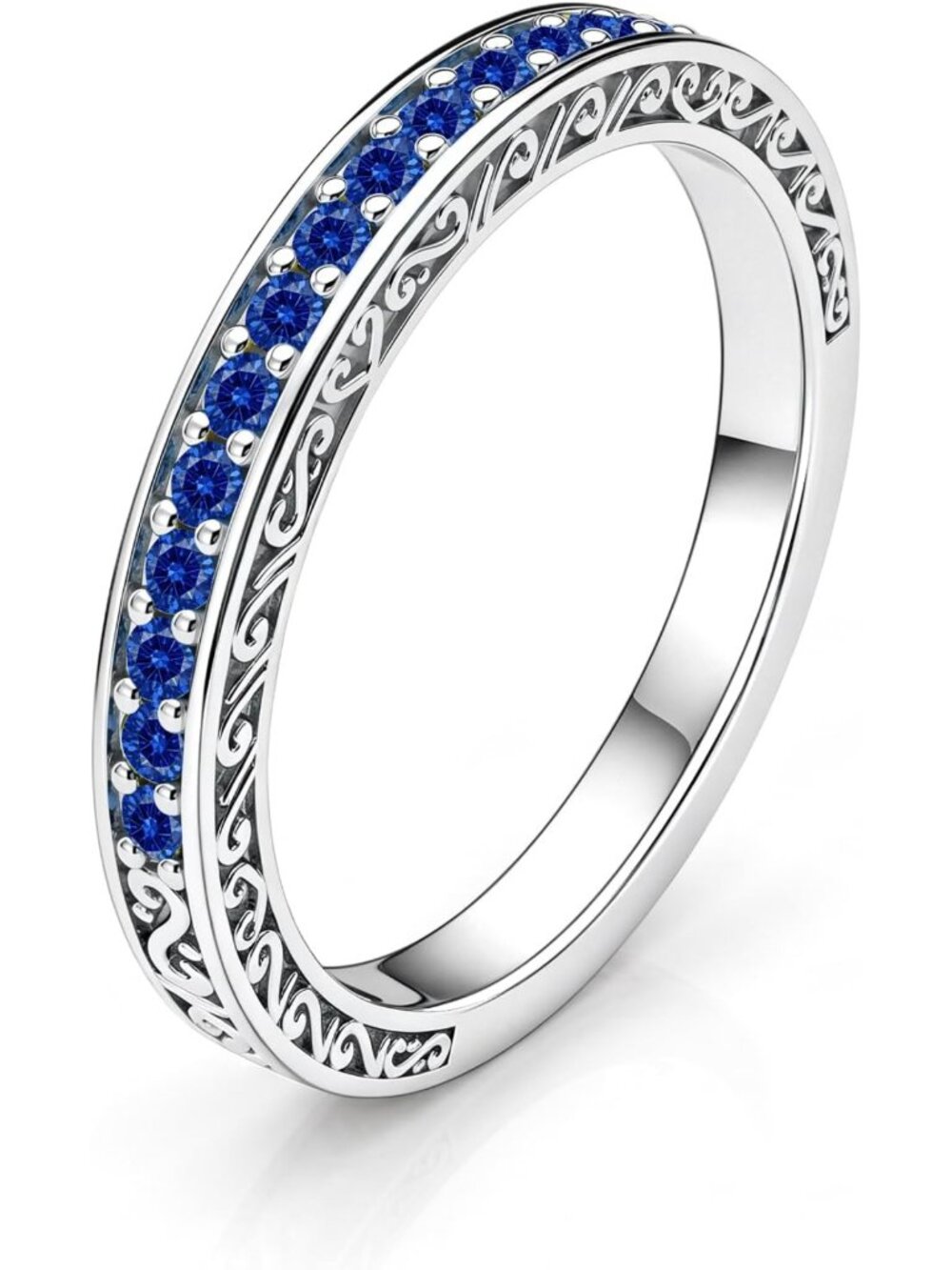 Dainty 2.5mm Thin Vintage Filigree Women's Birthstone Eternity Ring - Elegant
